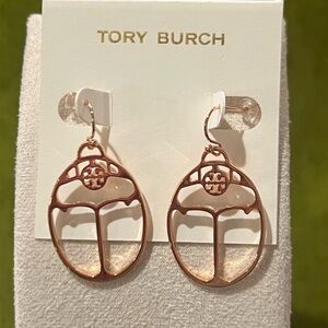 Tory Burch Big T Logo Earrings Rose Gold